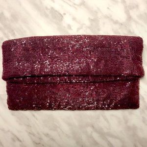 COPY - Y2K Hand Beaded Club Monaco Foldover Zippered Clutch In Wine